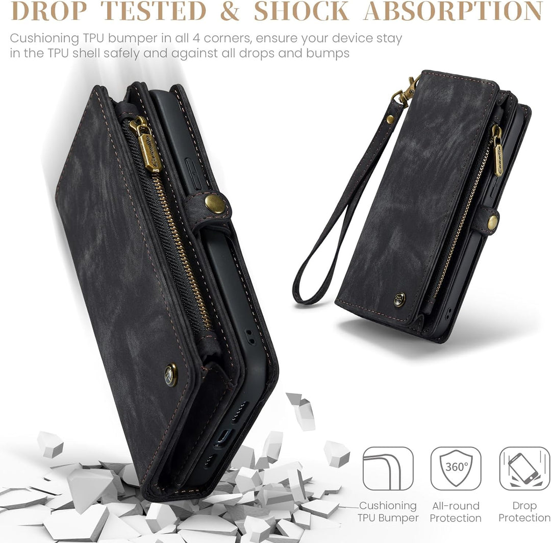 UFinetech für iPhone 15 Pro Hülle, Flip Leder TPU Stossfest Kartenfach Tasche Handyhülle für iPhone