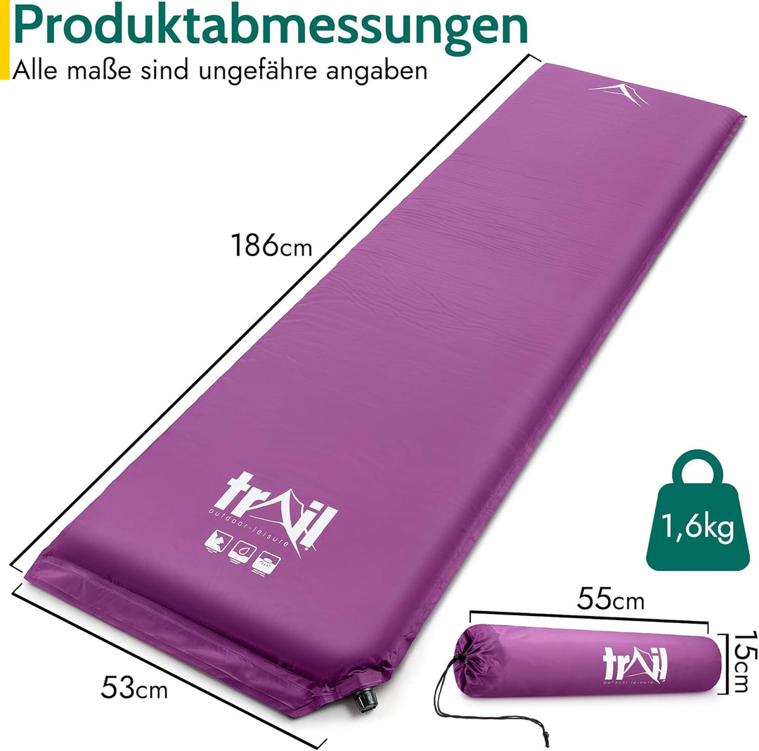 Trail Einzel Isomatte Selbstaufblasend, 5 cm Dicker Memory-Schaum, Isomatte Winter Aufblasbar Ultral