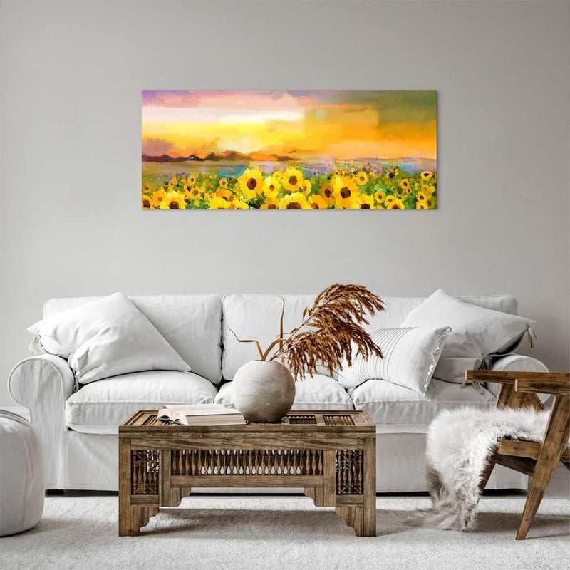 Panorama Bilder auf Leinwand 100x40cm Leinwandbild Sonnenblumen Blume Gross Wanddeko Bild Schlafzimm