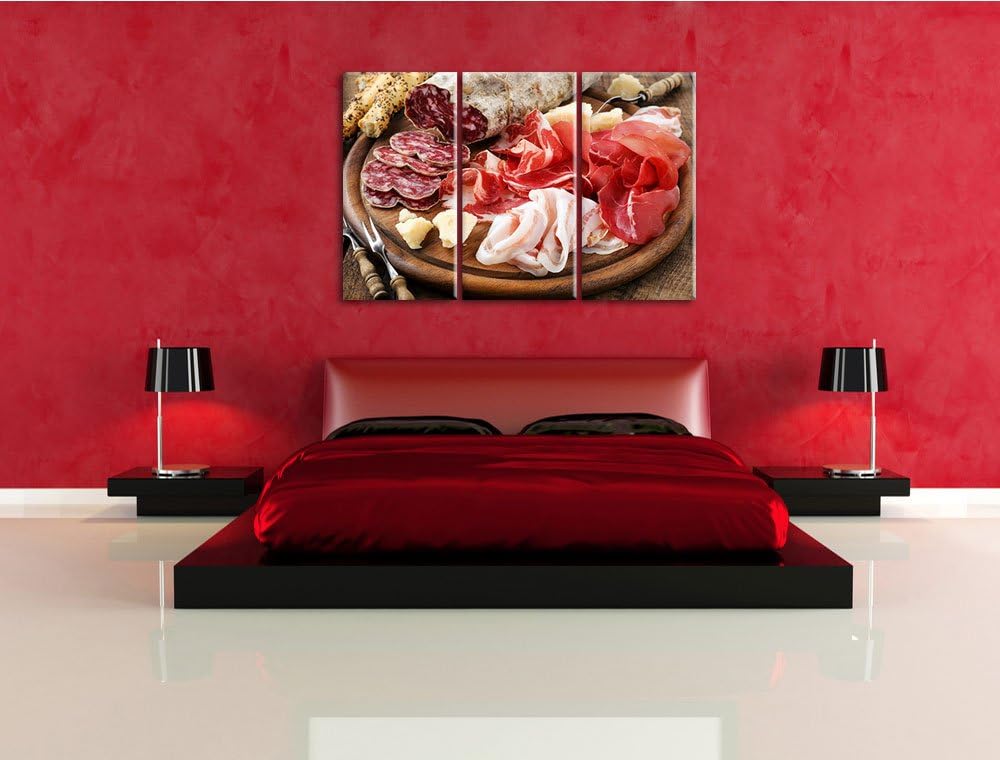 Brotzeit mit Wurst als 3-Teiler Leinwandbild 120x80 Bild auf Leinwand, XXL riesige Bilder fertig ger