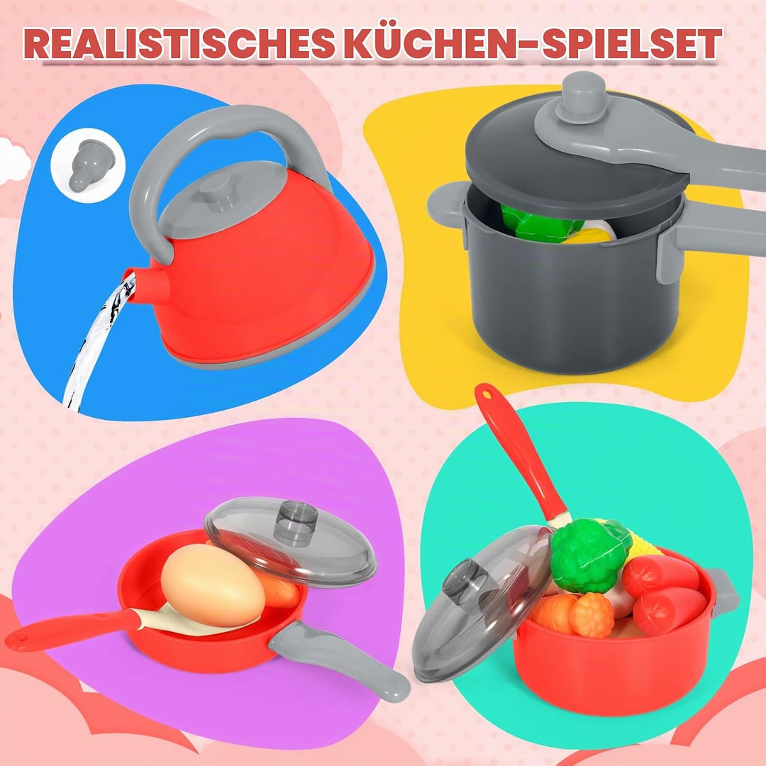 68 Pcs Komplettset für Kinderküchenzubehör, Küchen Rollenspiel Spielzeug, Küchenspielzeug mit Töpfen