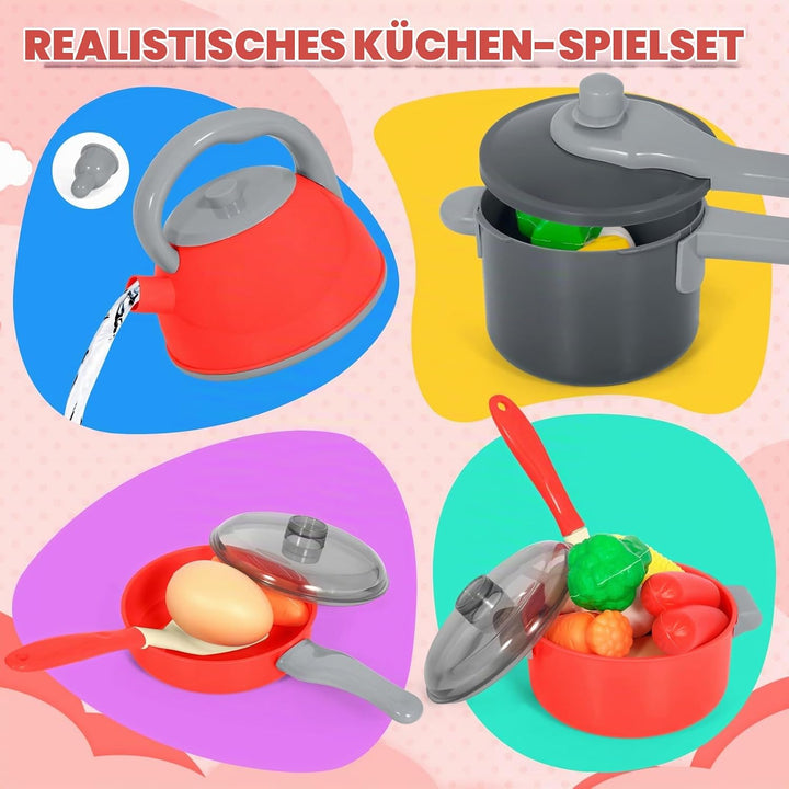 68 Pcs Komplettset für Kinderküchenzubehör, Küchen Rollenspiel Spielzeug, Küchenspielzeug mit Töpfen