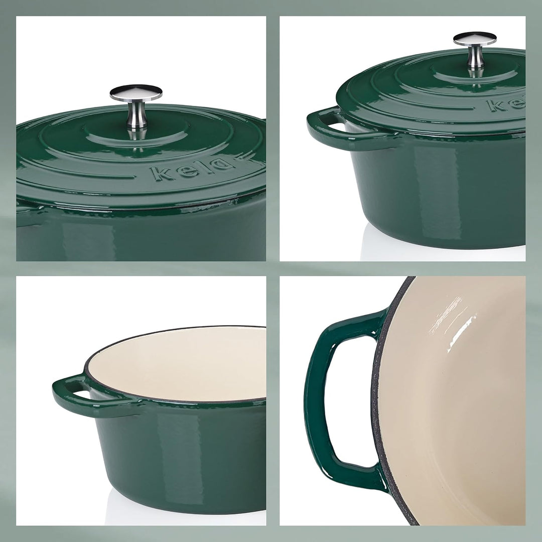 kela Bräter Gusseisen rund 4,6 Liter, Dutch Oven CALIDO, Induktion Gussbräter mit Deckel, Gusseisen