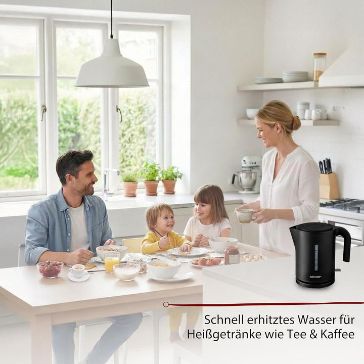 Cloer 4120 Wasserkocher, 2200 W, grosse Wasserstandsanzeige, Trockengeh- und Überhitzungsschutz, 1,2