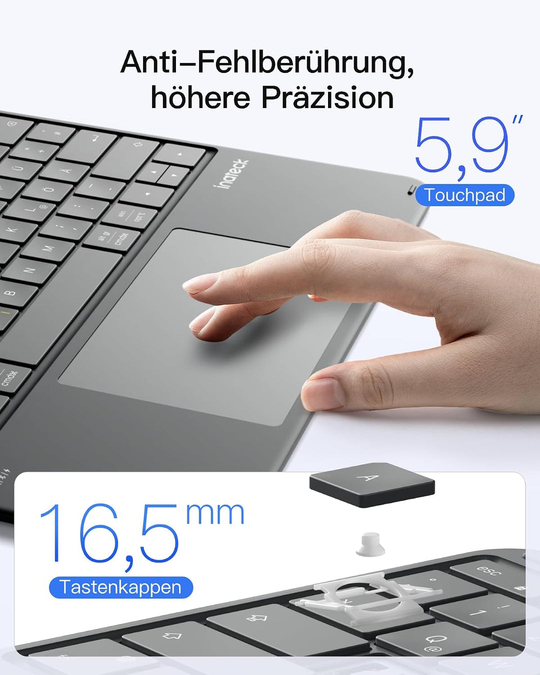 Inateck leichte Bluetooth-Tastatur, grosses Touchpad, grosse Tasten