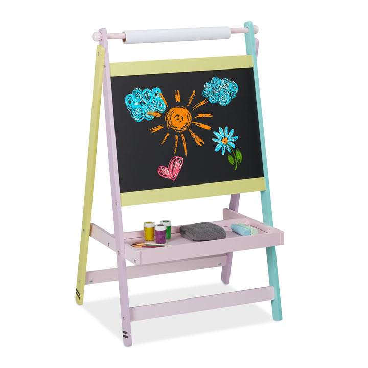 Relaxdays Kindertafel, 2 in 1, mit Papierrolle, Malen, Zeichnen, Kreidetafel Kinder, freistehend, HB