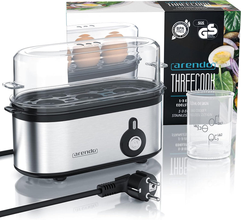 Arendo - Edelstahl Eierkocher Threecook - Egg Cooker - EIN AUS-Schalter - Wählbarer Härtegrad - 210