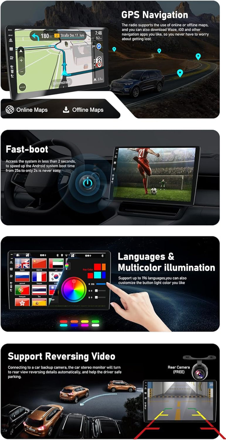 JOYX Android 12 Autoradio Passt für Ford Focus/Mondeo/S-Max/C-Max/Galaxy Navigation - GPS 2 Din - Ca