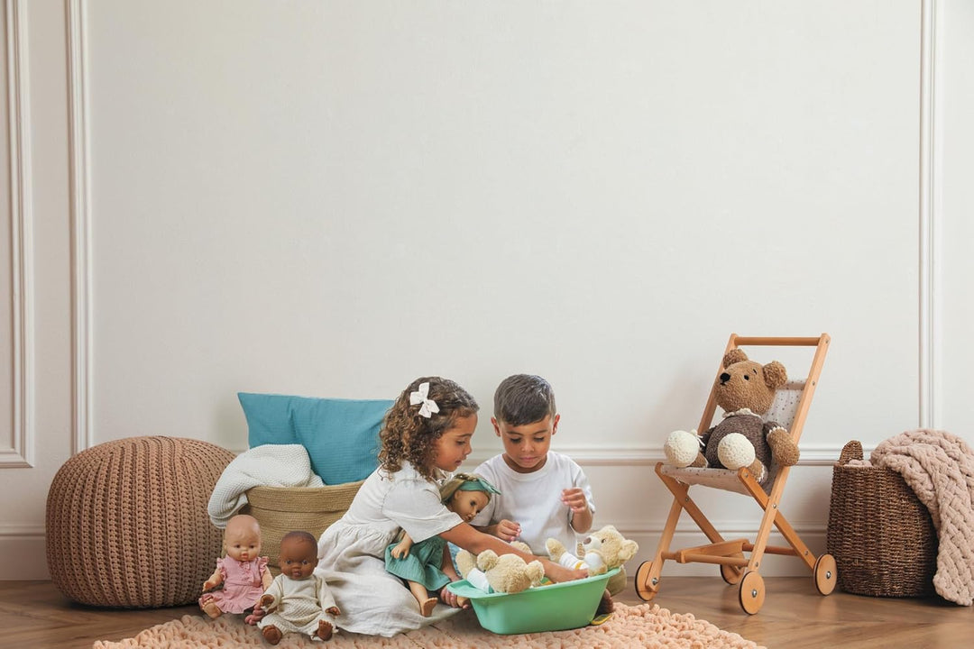 Heless 1480 - Puppenkleidung aus 100 Prozent Bio-Baumwolle, Strickstrampler in Ecru für Puppen und K