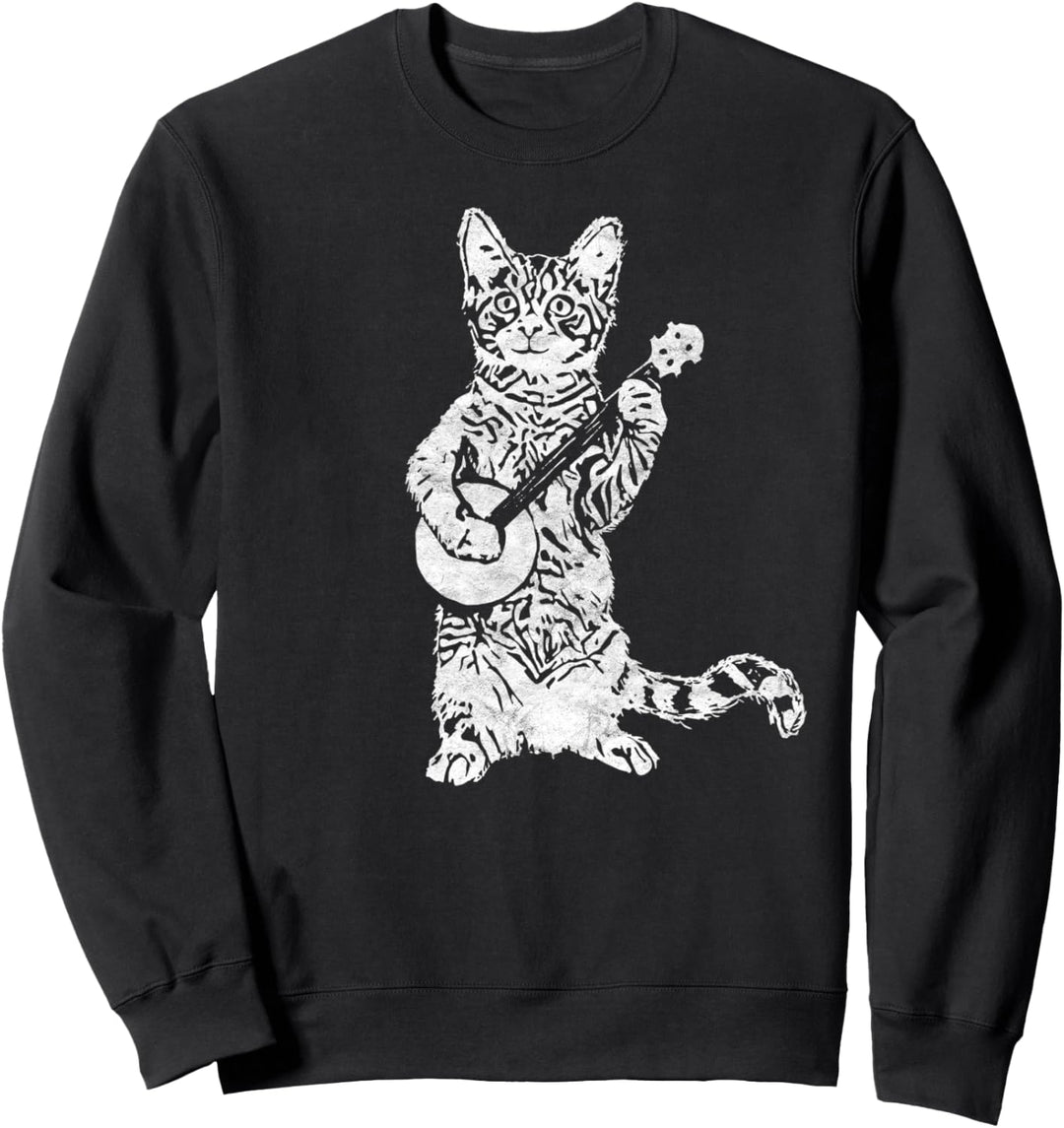 Banjo Cat - Funny Retro Style Bluegrass & Cat Lover Sweatshirt