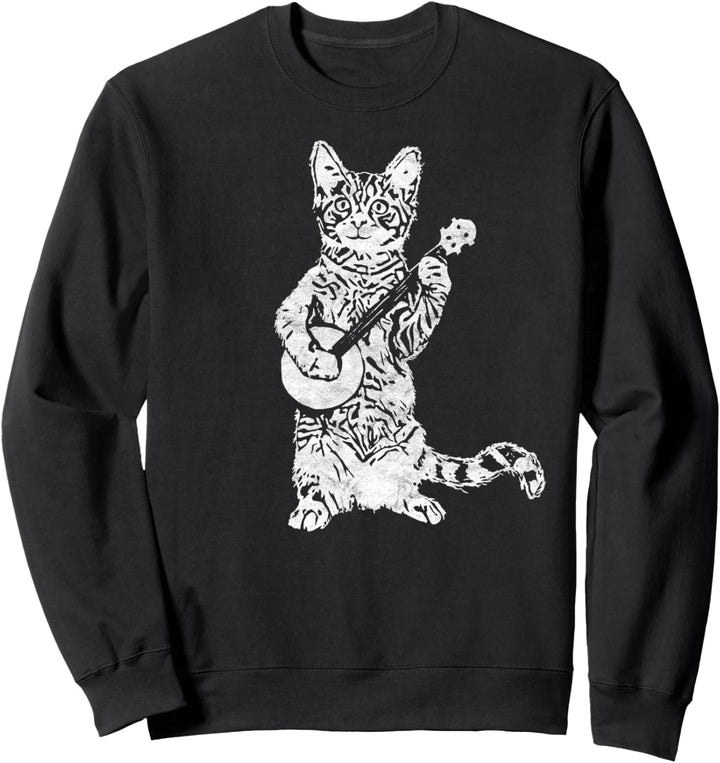 Banjo Cat - Funny Retro Style Bluegrass & Cat Lover Sweatshirt