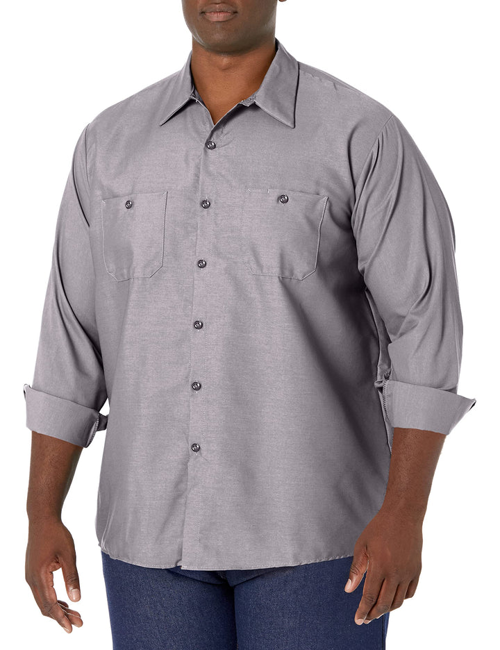 Red Kap Herren Industrielles, Regular Fit, Langarm Button-Down-Arbeitshemd L Tall Silbergrau, L Tall