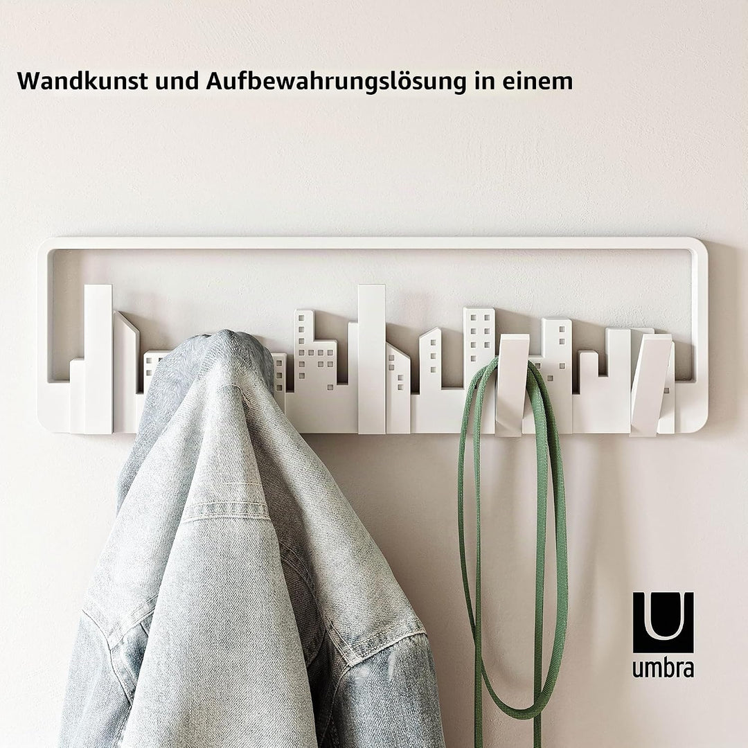 Umbra Skyline Garderobenhaken - Moderne und Platzsparende Garderobenleiste mit 5 Beweglichen Haken f