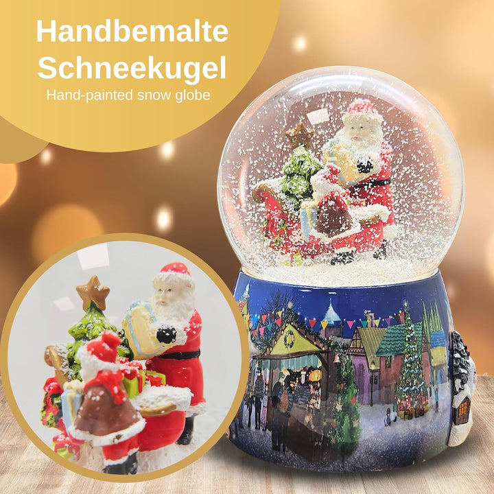 Schneekugel Weihnachten Spieluhr | Christmas Shopping Weihnachtsmarkt Weihnachtsmann | Sockel mit Po