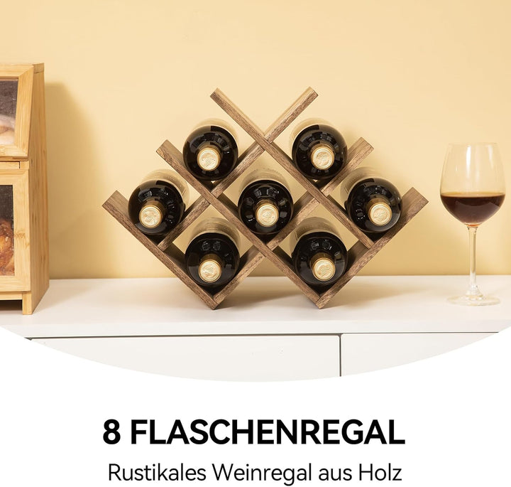 KIRIGEN hölzernes 8-Flaschen-Weinregal, 3-stufiges Holz-Wein-Displayregal, Stand- und Theken-Weinauf