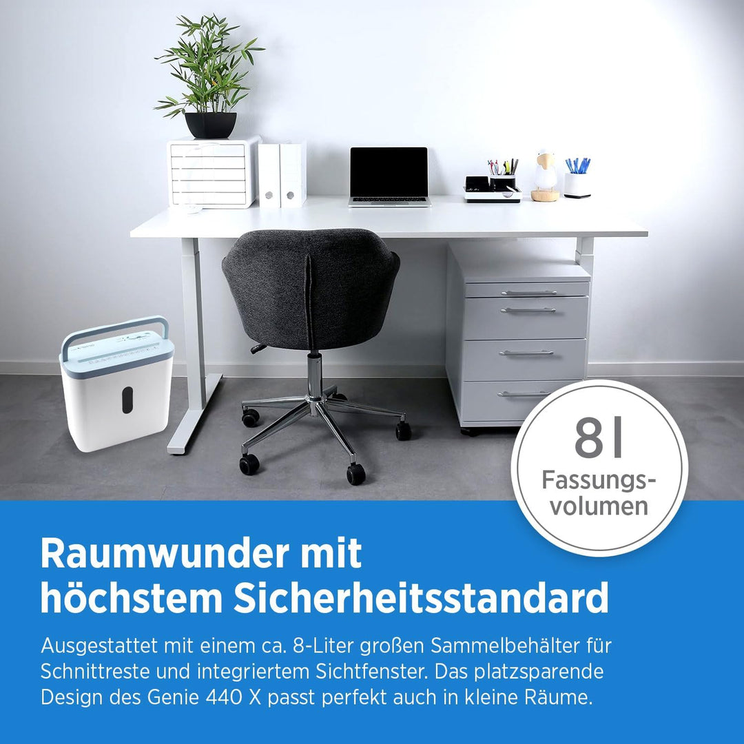 GENIE 440 X Aktenvernichter | Partikelschnitt 4x38 mm | Sicherheitsstufe P-4 | Leise 72 dB | Kompakt