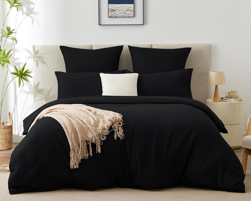 WAVVE Bettwäsche 220x240 3 teilig Schwarz - Bettbezug 220 x 240 Set mit Kissenbezüge 65x65 cm, Bettw
