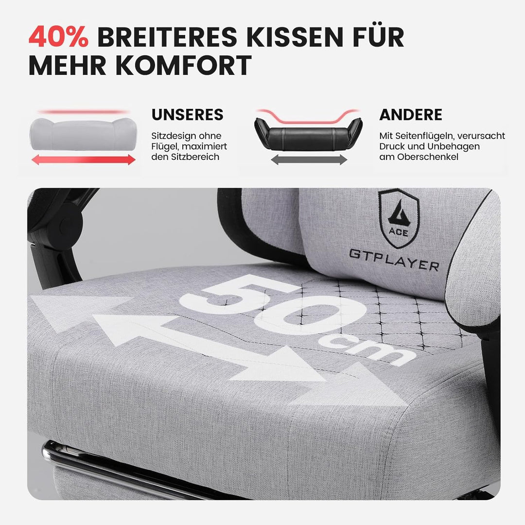 GTPLAYER Gaming Stuhl Stoff, Gaming Sessel mit Taschenfederkissen, ergonomischer Drehstuhl, Gamer St