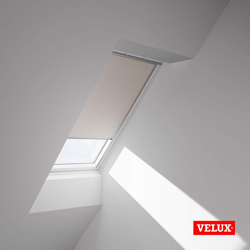 VELUX Original Dachfenster Verdunkelungsrollo für M08, Hellbeige, mit Grauer Führungsschiene M08 Hel