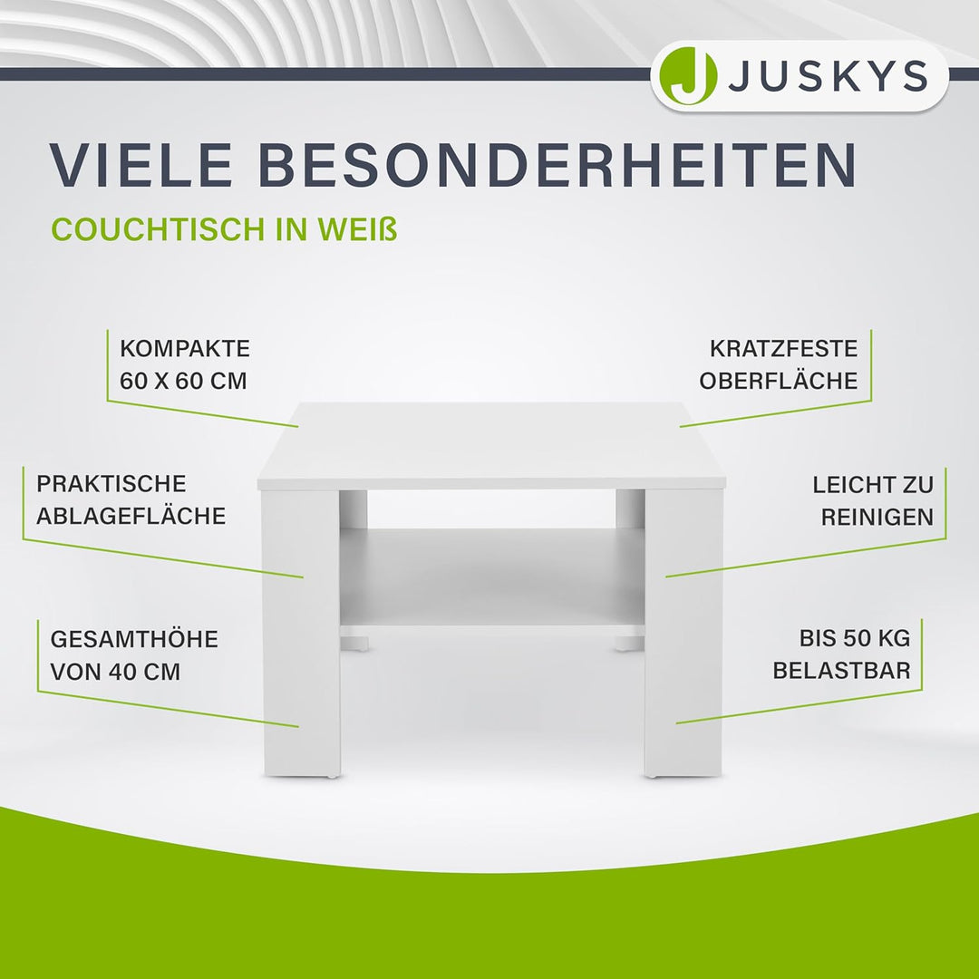 Juskys Couchtisch mit Ablage 60x60x40 cm - Holz, pflegeleicht, robust - Moderner Beistelltisch für Z