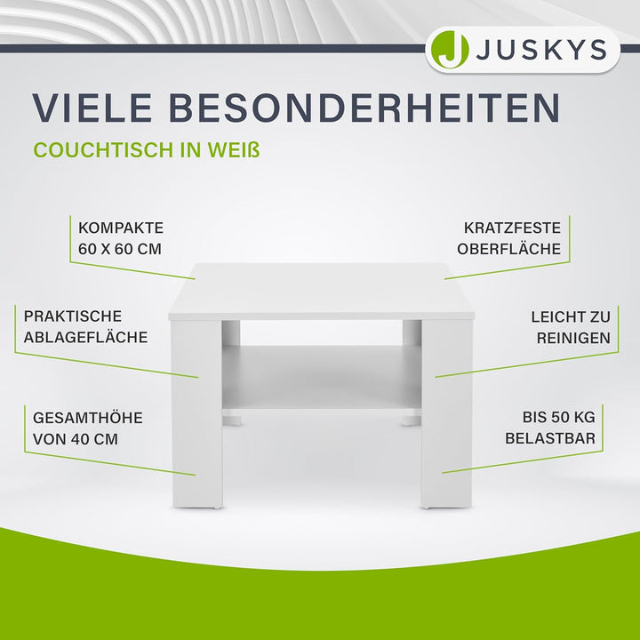 Juskys Couchtisch mit Ablage 60x60x40 cm - Holz, pflegeleicht, robust - Moderner Beistelltisch für Z