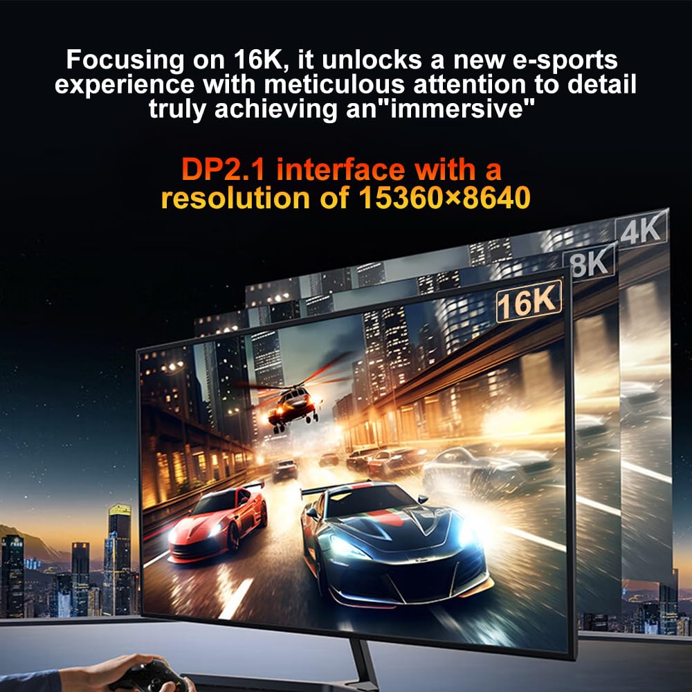 USB C auf DisplayPort 2.1 Kabel, 16K@30Hz 8K@120Hz 4K@240Hz, Thunderbolt 5/4 auf DP-Kabel, 40Gbps, T