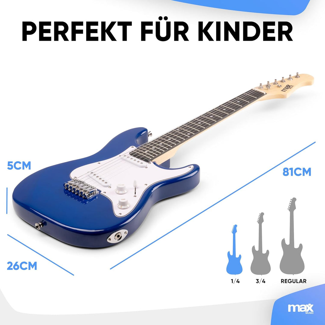 Max GigKit Junior 1/4 - Kinder E Gitarre Set, E Guitar, Elektrogitarre mit Verstärker 10 Watt, Tasch