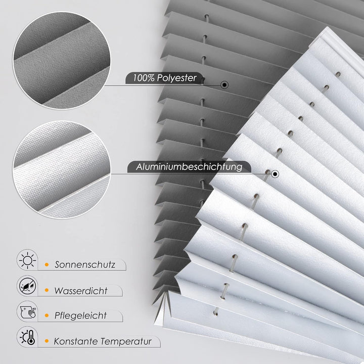 Plissee ohne Bohren verdunkelung, Thermo Plisseerollo Klemmfix, Grau 35x80cm(BxH), Verdunklungspliss