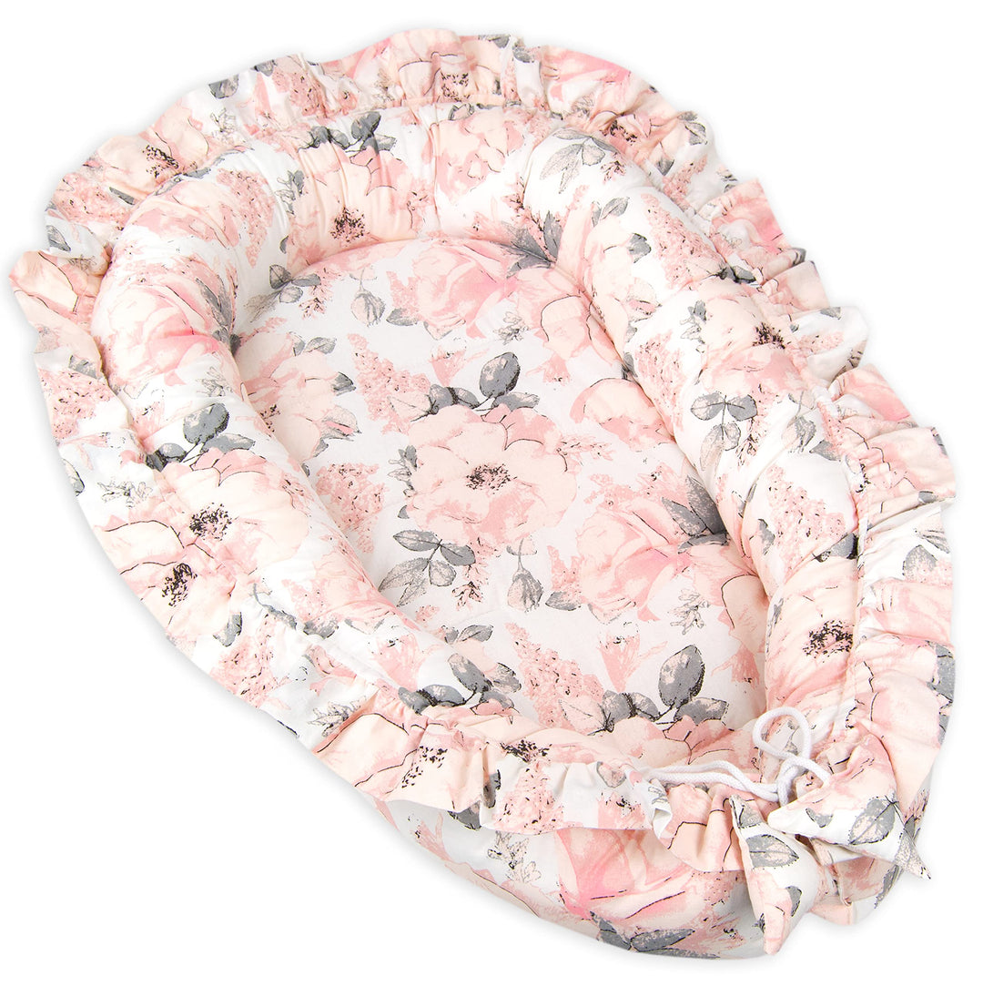 PIMKO Babynest mit rüschen Babynestchen für Baby Kuschelnest Babykokon für Säuglinge und Neugeborene