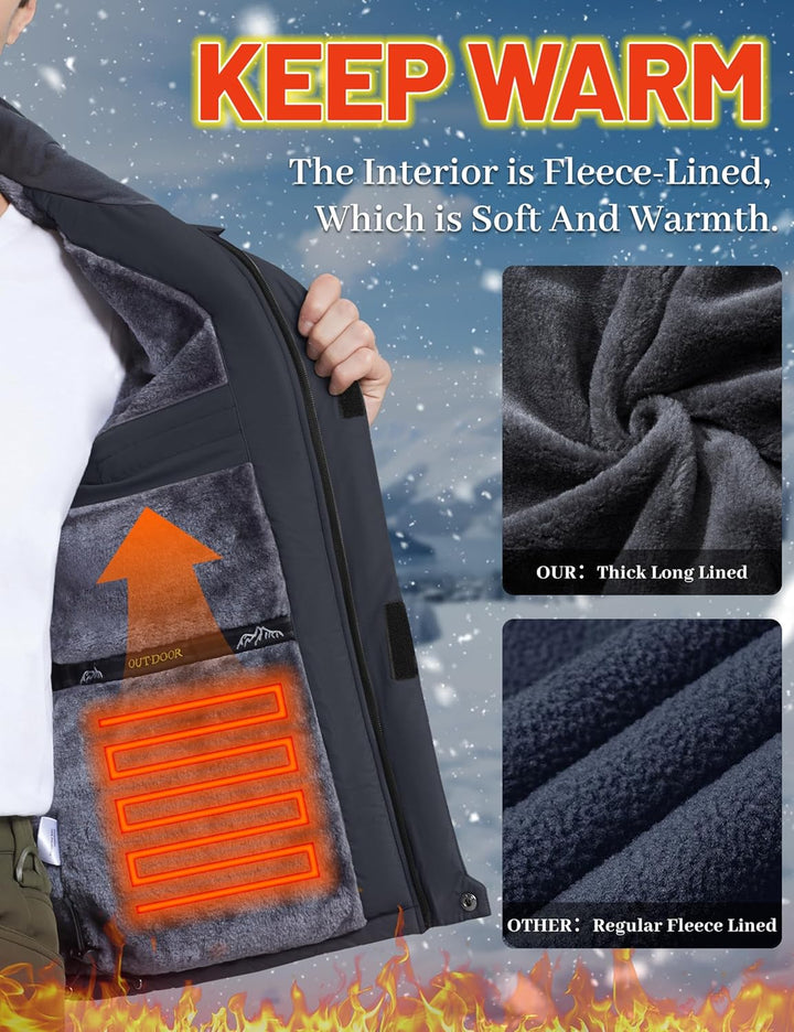 TACVASEN Herren Warme Skijacke Gefütterte Winterjacke Wasserabweisende Funktionsjacke mit Abnehmbare