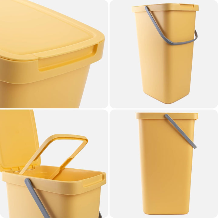 KADAX Abfallbehälter 25L, 3er Set, Abfalleimer aus Plastik mit Deckel und Griff, Mülleimer für Müllt