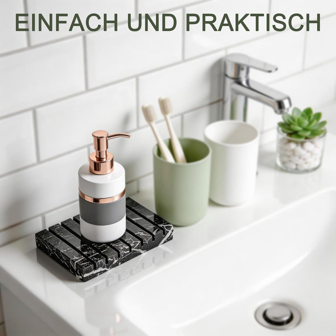 WORHE Seifenhalter Seifenschale 100% Natürlicher Marmor Selbstentleerende Seifenschale für Bar Seife