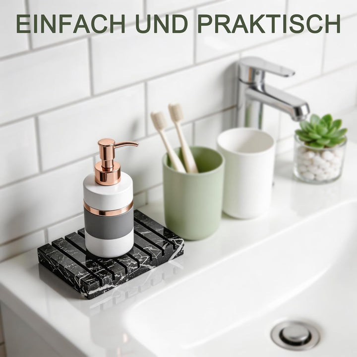 WORHE Seifenhalter Seifenschale 100% Natürlicher Marmor Selbstentleerende Seifenschale für Bar Seife