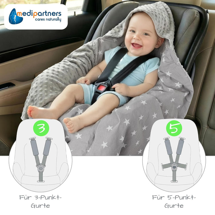 Medi Partners Einschlagdecke 100% Baumwolle 85x85cm Kuscheldecke für Kinderwagen Babyschale universa