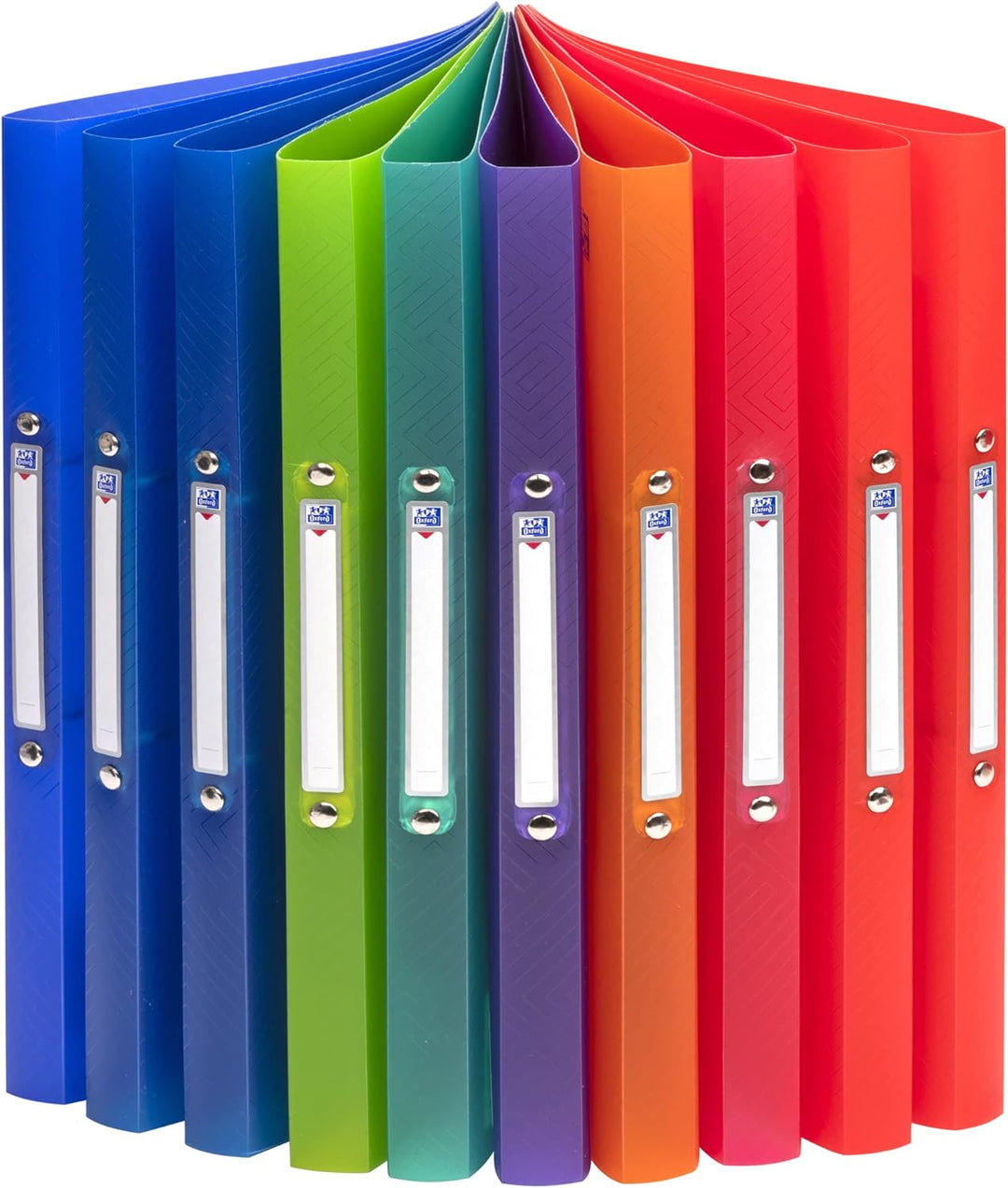 Oxford Ringbuch A4, Rückenbreite 2 cm, 2 Ringe, Kunststoff, 8 Farben, 10 Stück, 8 Farben