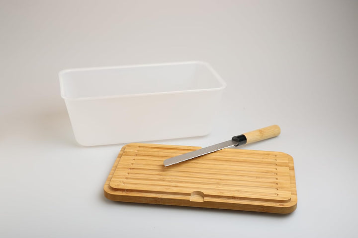 Brotkasten mit Messer - Airlock White, aus FSC®-zertifizierter Bambus/Holz, PP-Kunststoff, Brotmesse