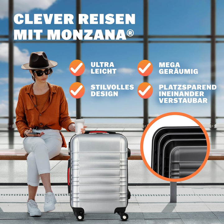 Monzana® Kofferset Baseline Hartschalen Koffer S-M-L-XL Gel-Griffe 4 Rollen ABS Hardcase Schloss Füs