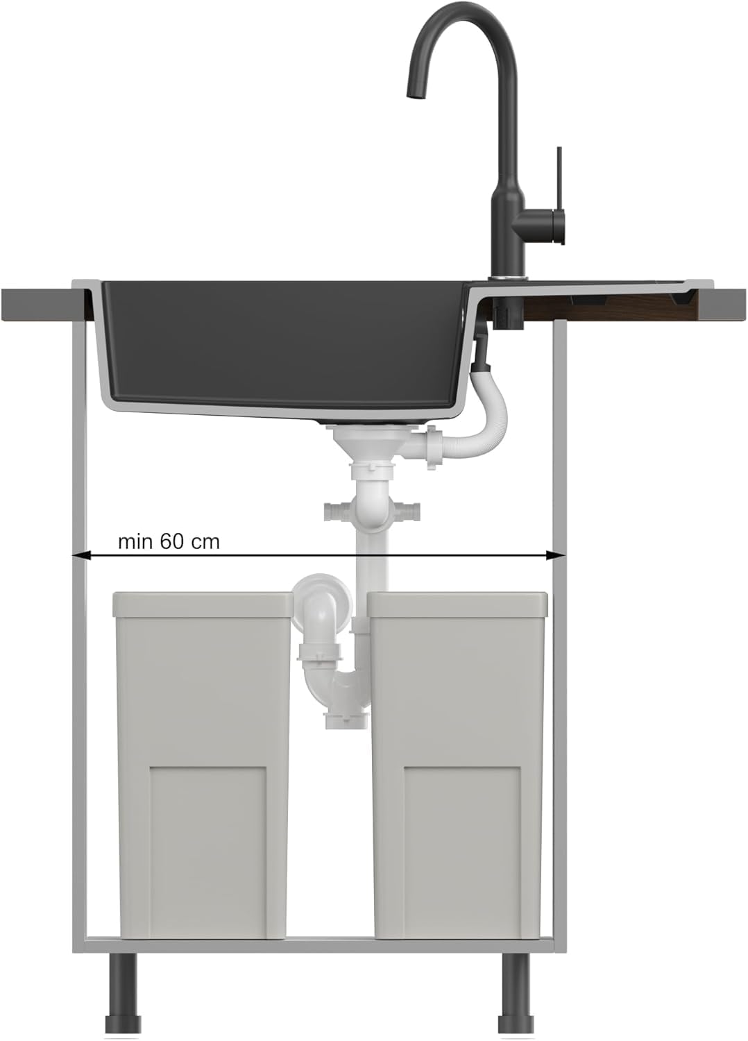 QUADRON | CHRISTIAN 136 XL | Granitspüle | 1-Kammer-Einbau | Masse: 78 x 45 x 18,5 cm | Schrankunter