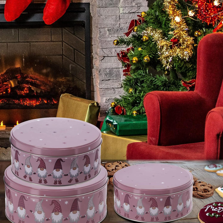 Cepewa Gebäckdose 3er Set Weihnachten | Wichtelmotiv 3 Grössen rund Metall | Aufbewahrung Weihnachts