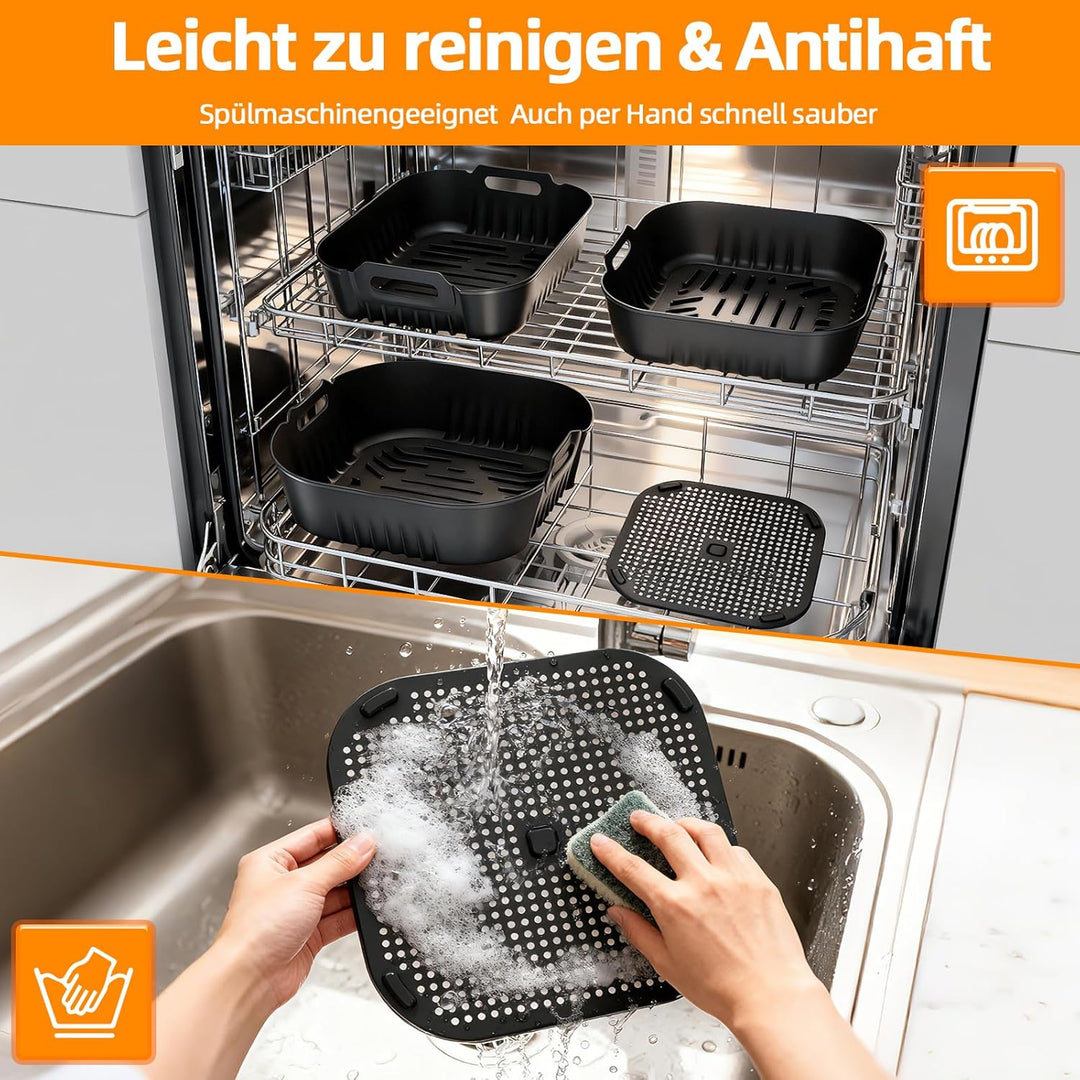 Airfryer Zubehör für Ninja CRISPi FN101EU, 2 Stück Silikonform mit Spritzschutz & Silikonmatten, Hei