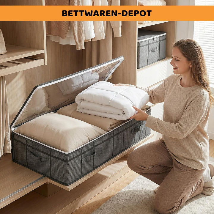 Unterbett Aufbewahrungsbox 2 Stück Unterbettkommode mit Sichtfenster, Faltbar, langlebigem Material