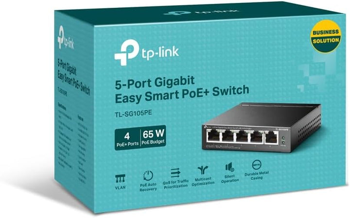TP-Link TL-SG105PE 5-Port Gigabit Managed LAN PoE Switch mit 4 PoE+ Ports (65 Watt, IEEE-802.3af/at,