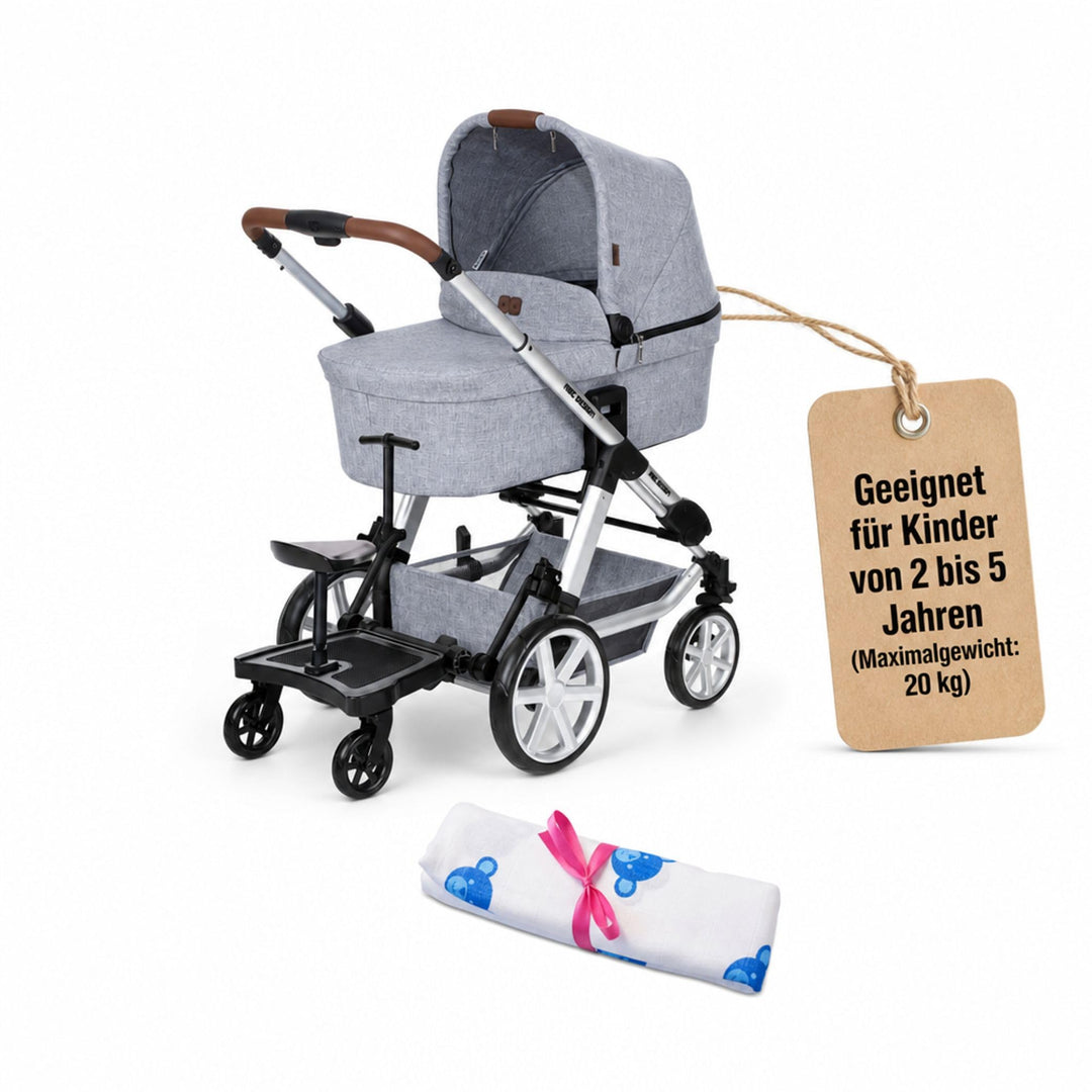 Set ABC Design Trittbrett Kiddie Ride On 2 mit Stoffwindel von Kinderhaus Blaubär | Mitfahrbrett uni