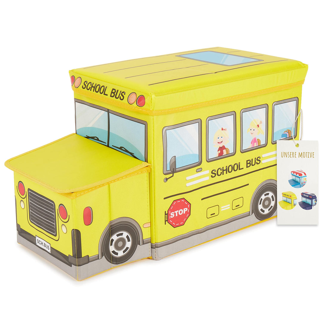 Bieco Aufbewahrungsbox mit Deckel Kinder Schulbus, faltbar, Sitzhocker mit Sitzgelegenheit, und Pols