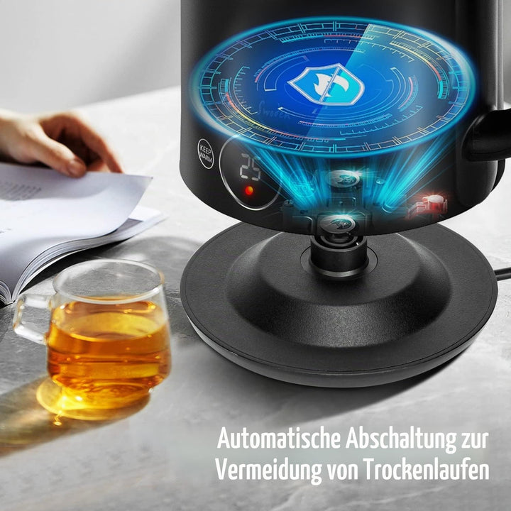 Taylor Swoden Wasserkocher mit Temperatureinstellung, 45°C-100°C, Retro Wasserkocher Edelstahl 1.7 L