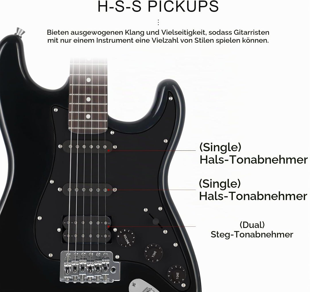 Eastrock E Gitarre Set E Guitar 39 Zoll Elektrogitarre mit Verstärker 10 Watt，Gitarre Tasche, Plektr