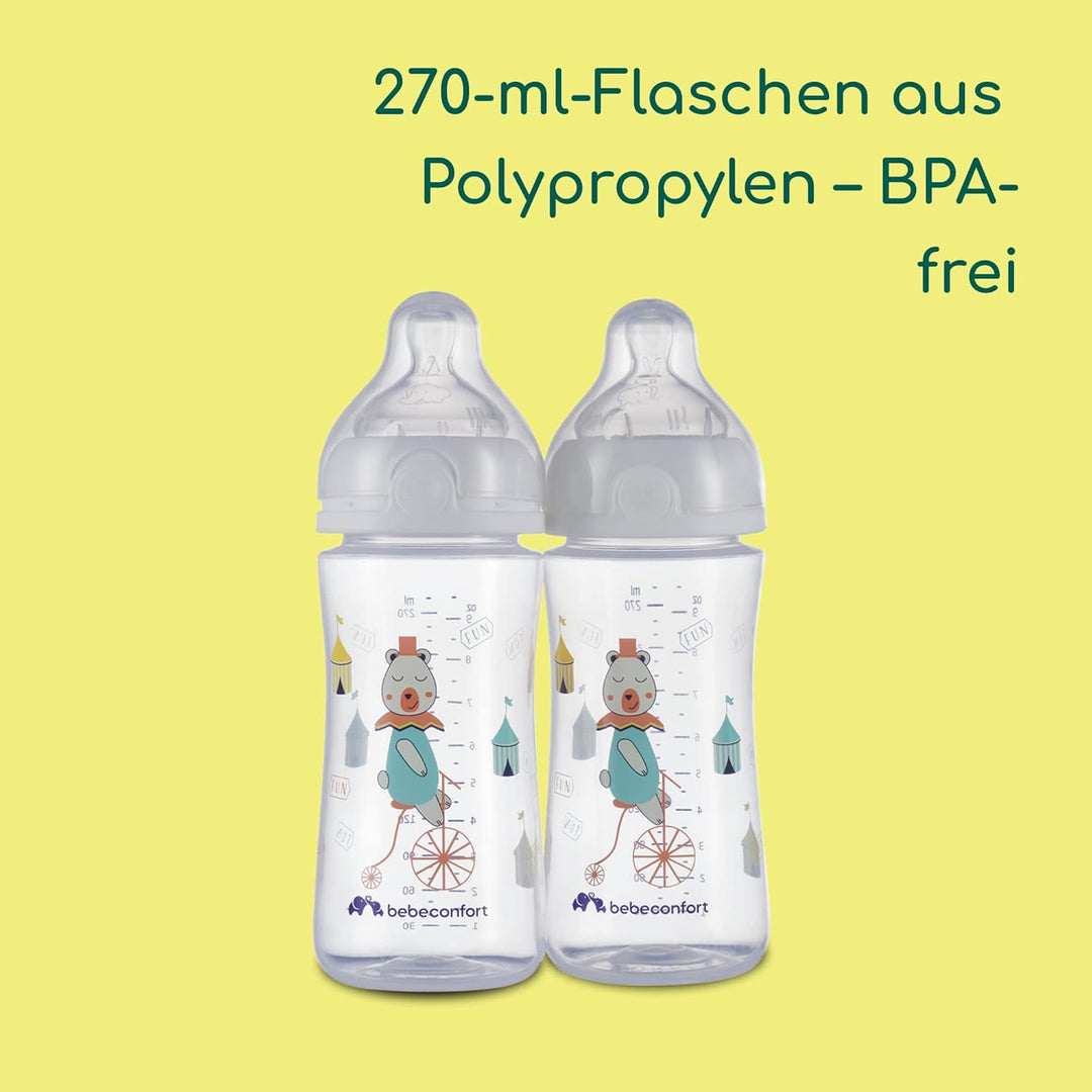 Bebeconfort Emotion Geburtsset, inklusive Babyflaschen Geschenkset 2 Babyflaschen 270 ml, 2 Sauger,
