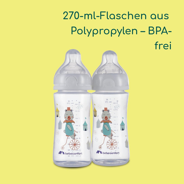 Bebeconfort Emotion Geburtsset, inklusive Babyflaschen Geschenkset 2 Babyflaschen 270 ml, 2 Sauger,