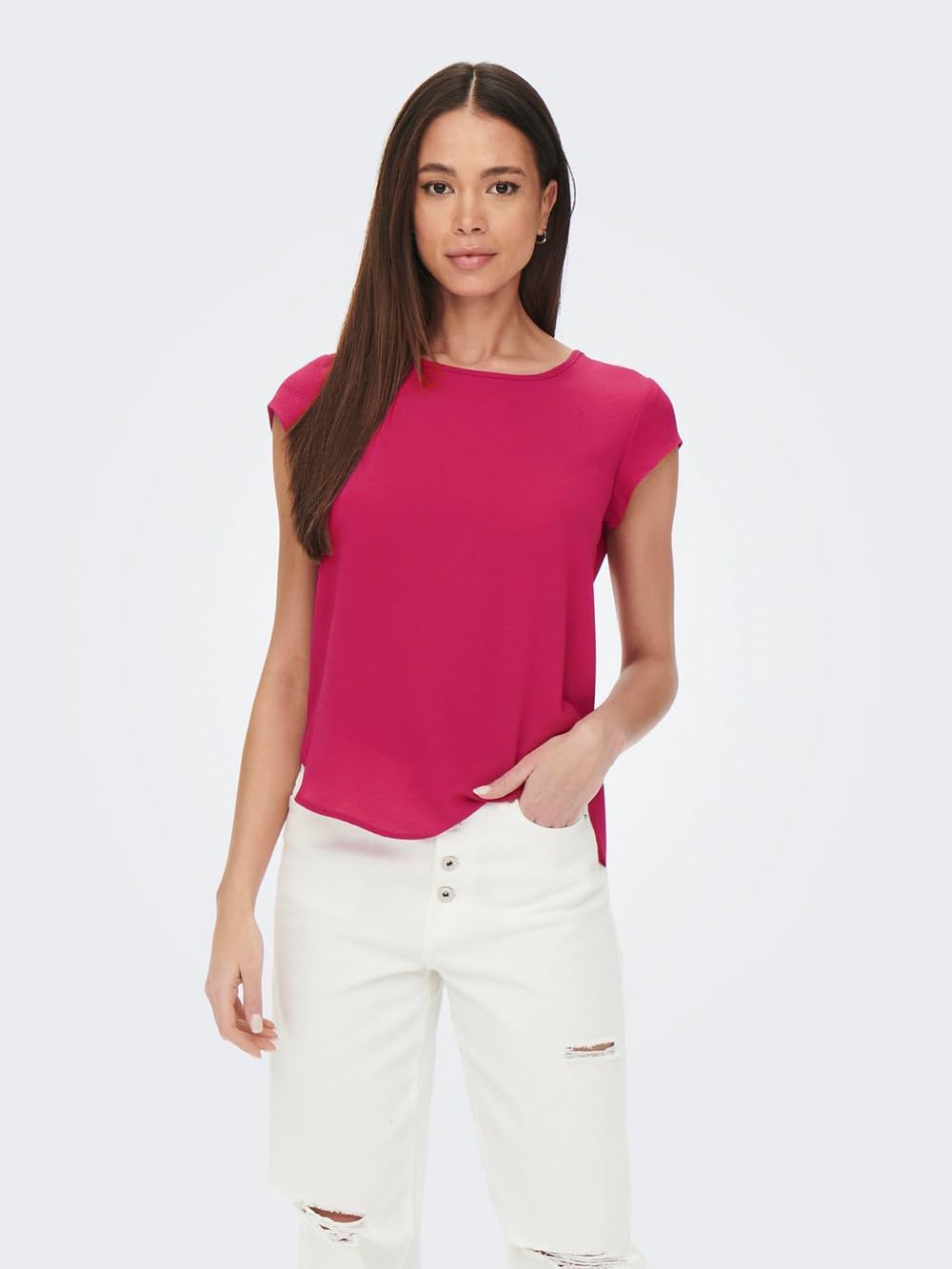 ONLY Damen Onlvic S/S Solid AOP Top Ptm T-Shirt, Blusenshirt, Kurzarm, 2er Pack (1x Cloud Dancer/1x
