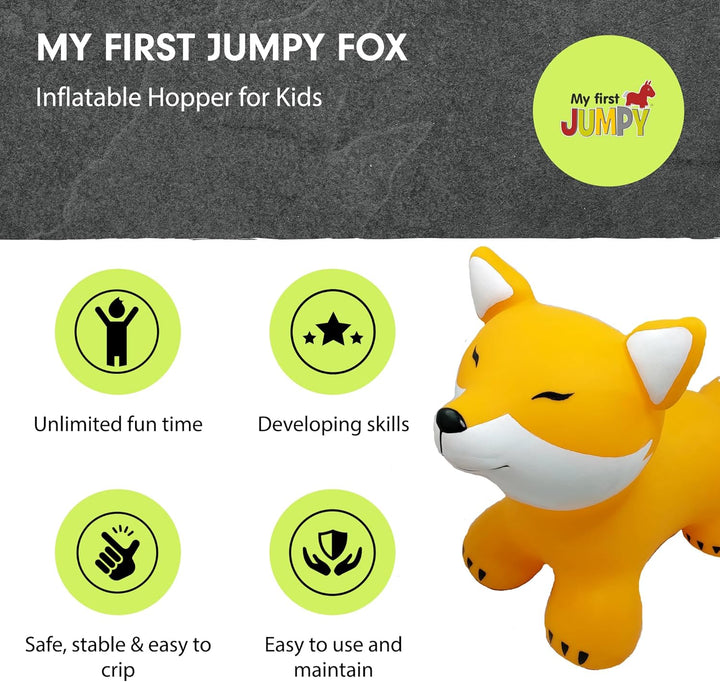 Gerardo's Toys Jumpy Orange Fox Hüpftier EIN ab 1 Jahr und ab 2 Jahre, Hüpftier für Kinder, Aufblasb